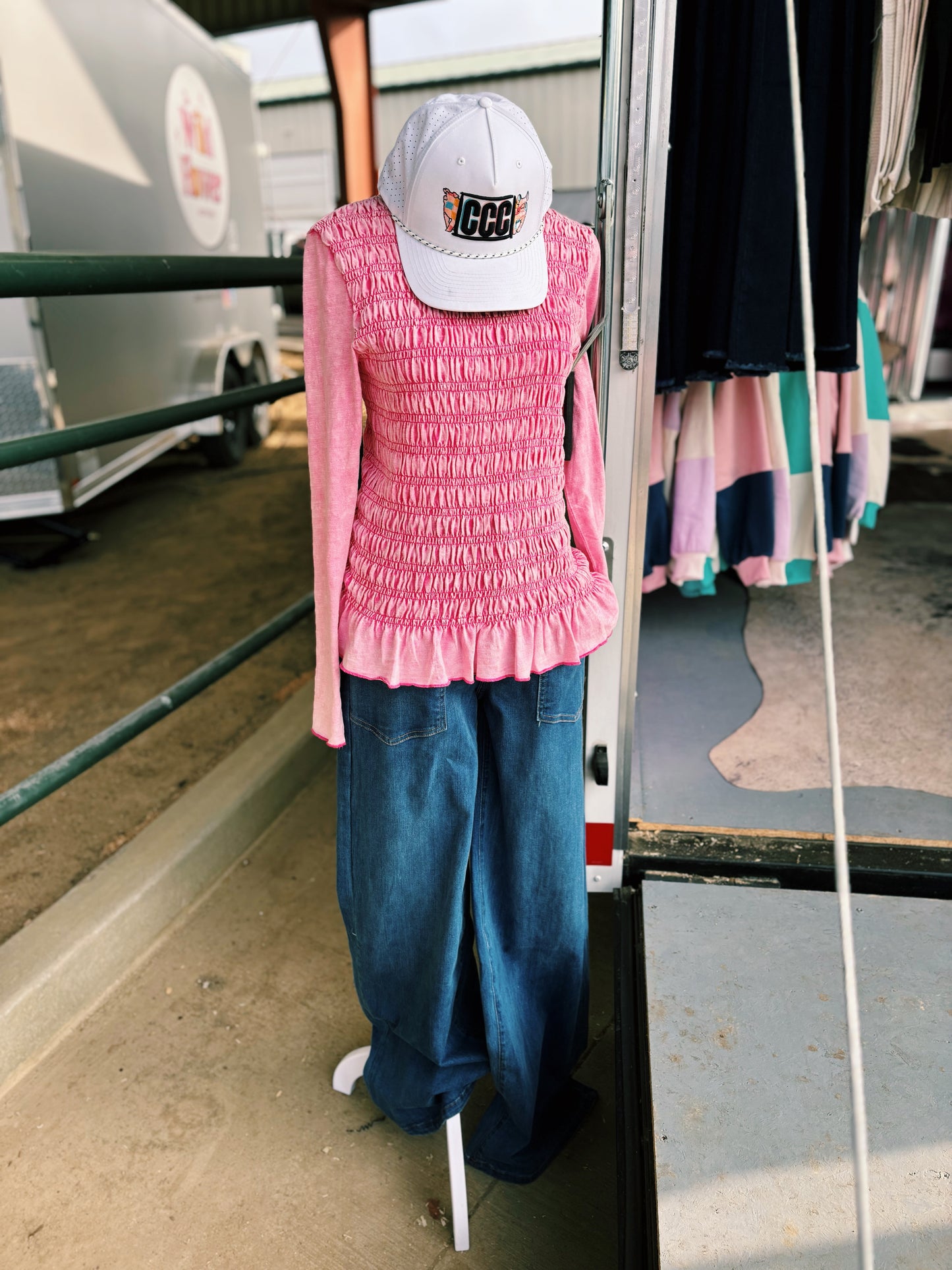 Pink Peplum Long Sleeve Blouse