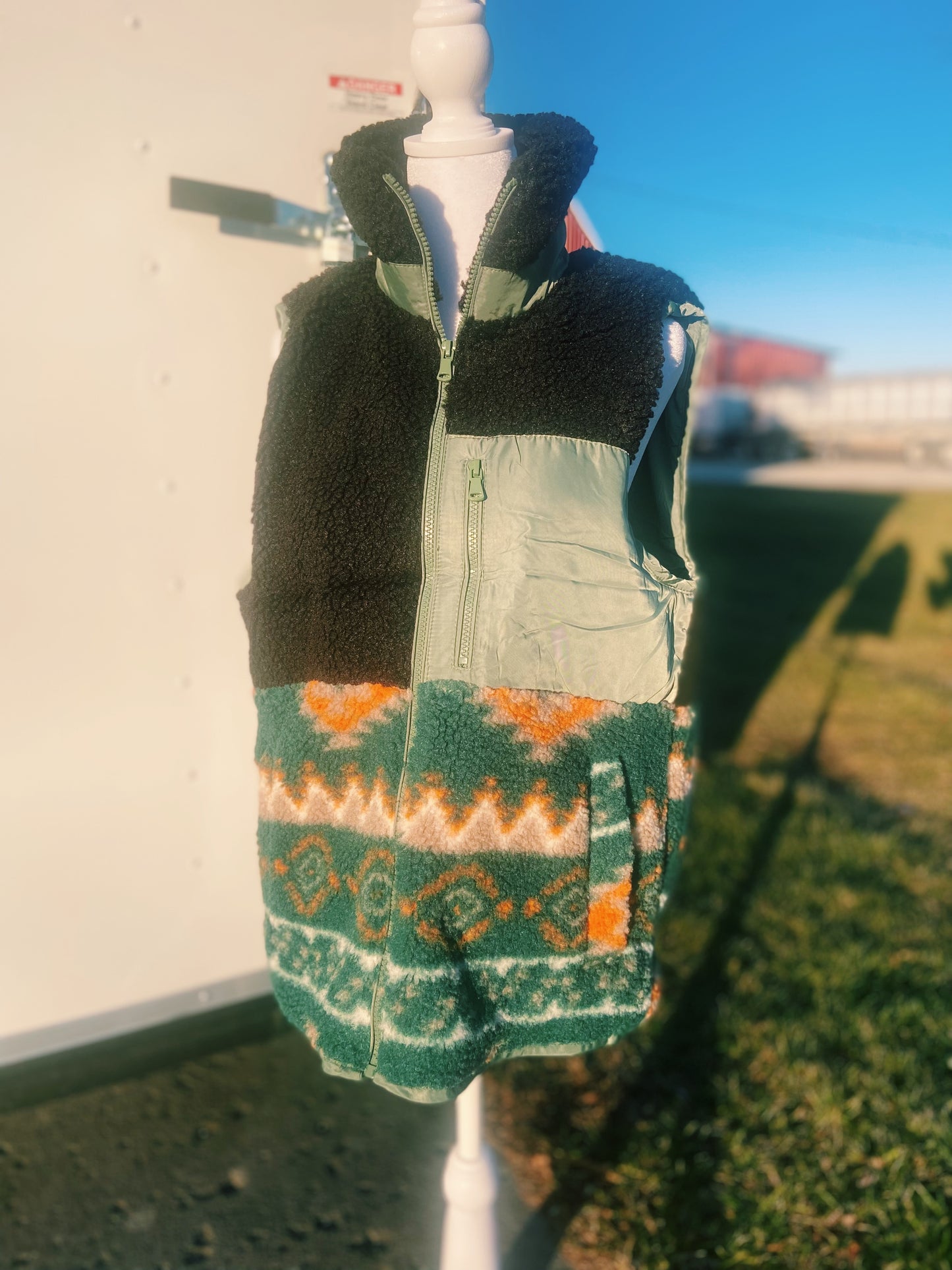 Aztec Green Fuzzy Vest