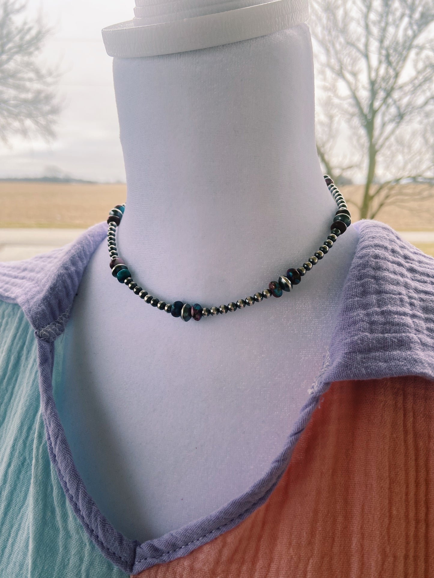 Purple Dahlia & Navajo Pearl Choker