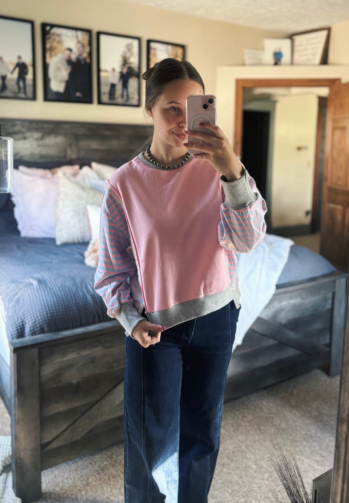 Baby Pink & Light Blue Stripe Long Sleeve Top