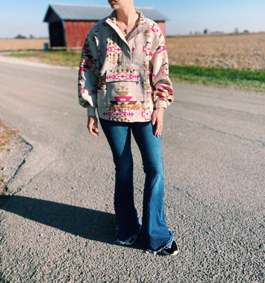 Bright Aztec Pullover - Pink / Tan / Orange