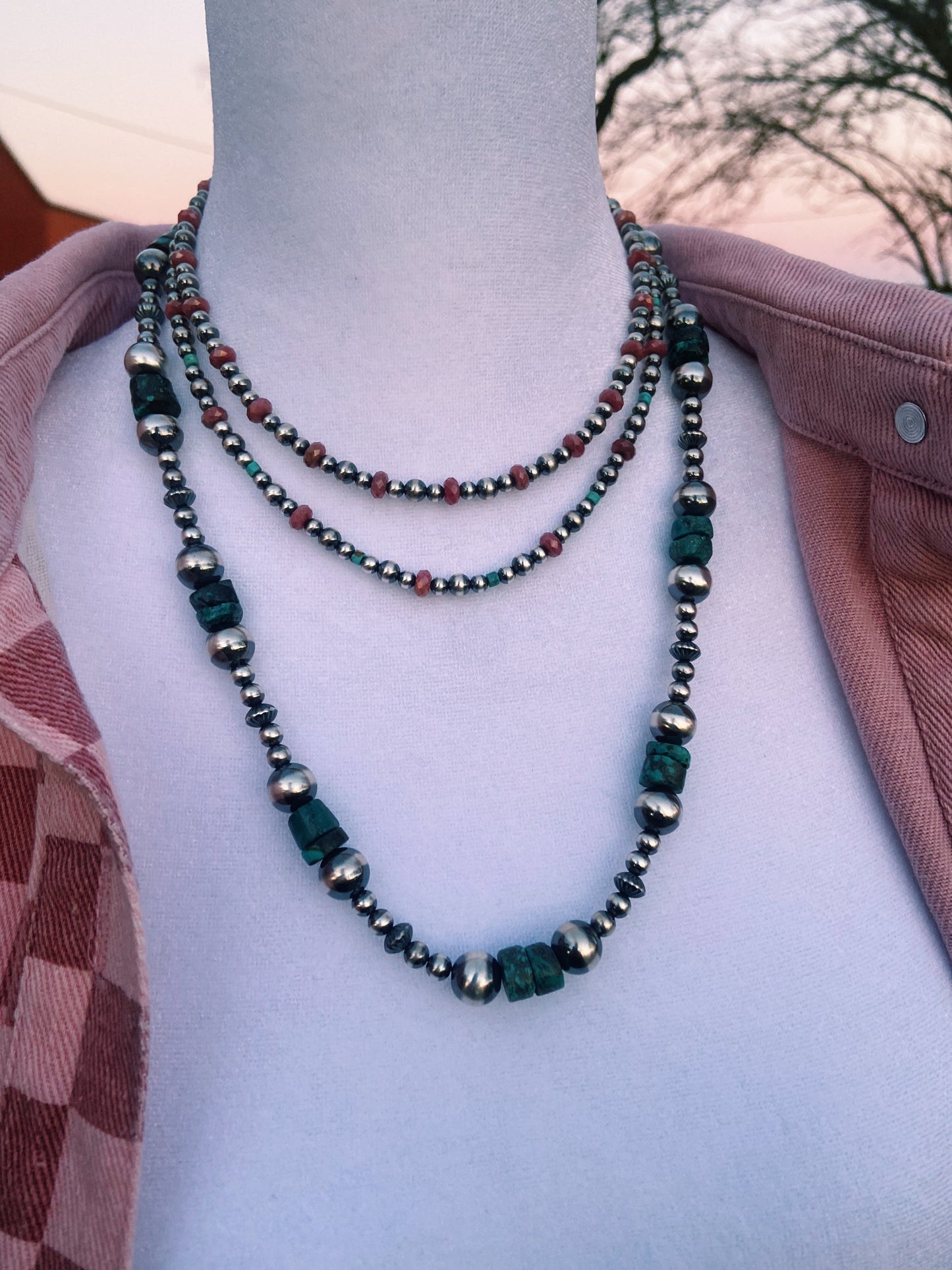 Turquoise & Navajo Pearl/Saucer Necklace