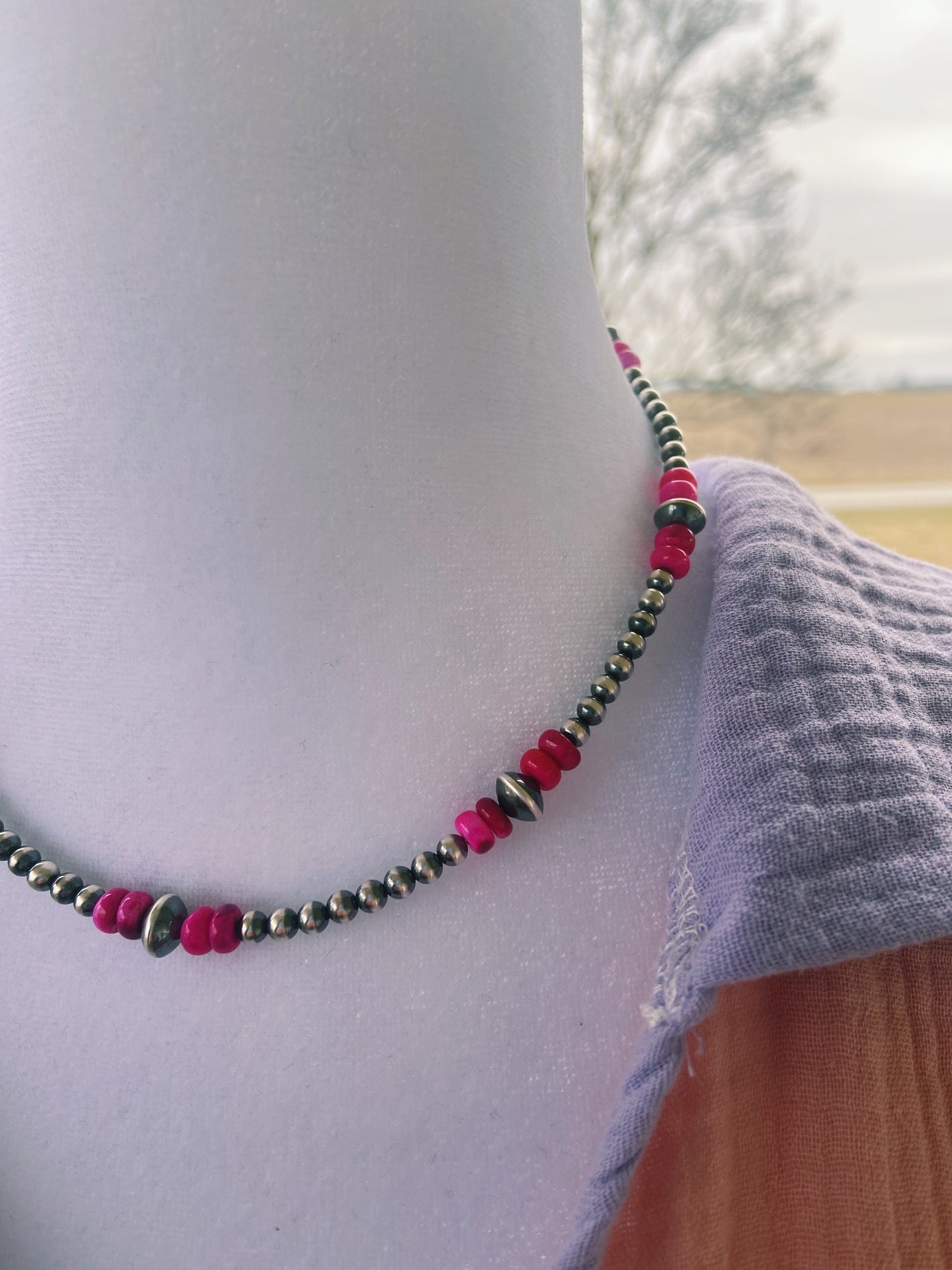 Hot Pink Opal & Navajo Pearl Choker