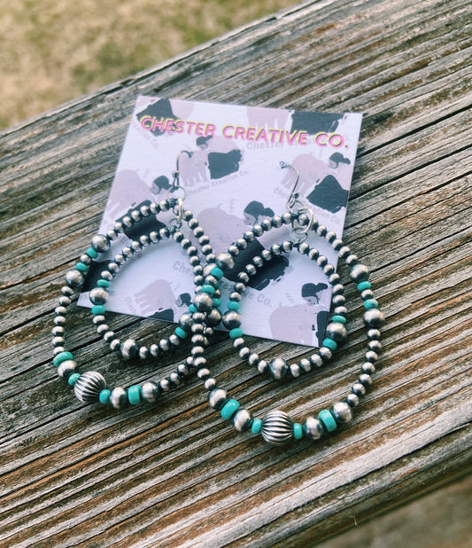 Double Hoop Real Navajo Pearl & Turquoise Earrings