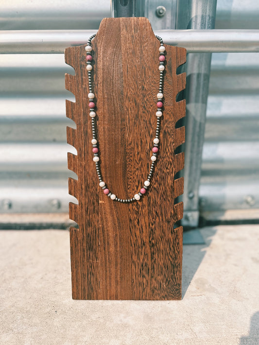 Freshwater & Rhodonite Navajo Pearl Necklace