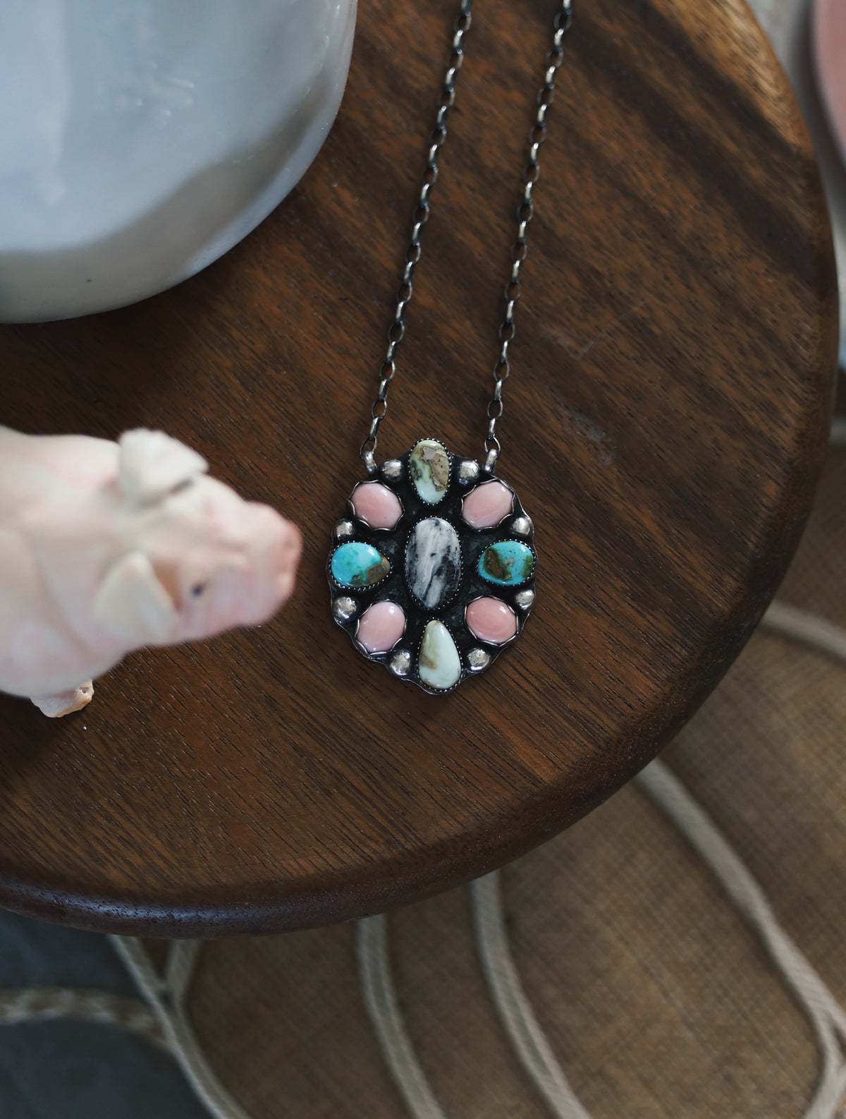 Pastel Multi Stone Cluster Necklace