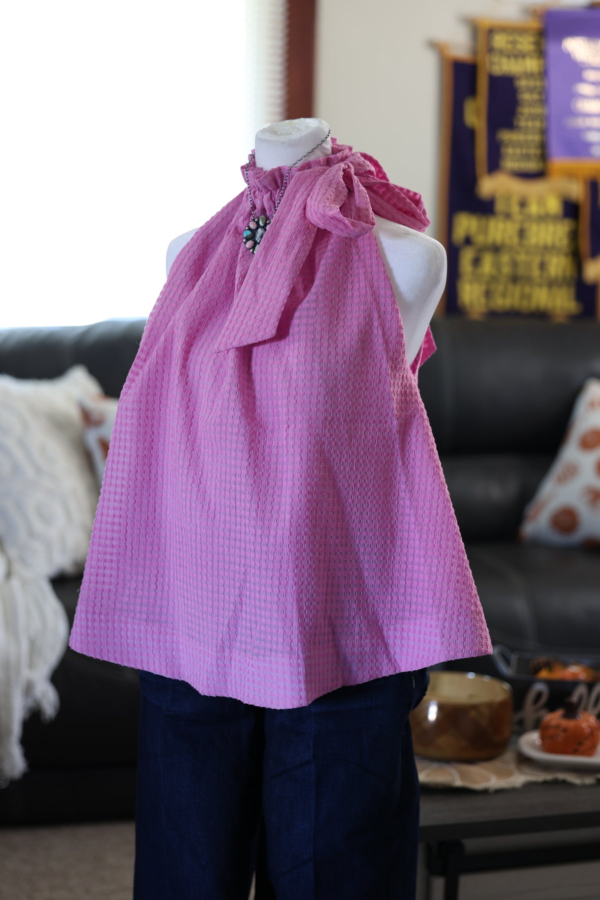 Pink Neck Tie Top