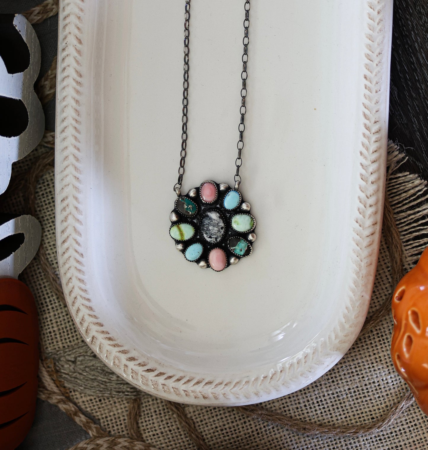 Multi Stone Large Cluster Necklace