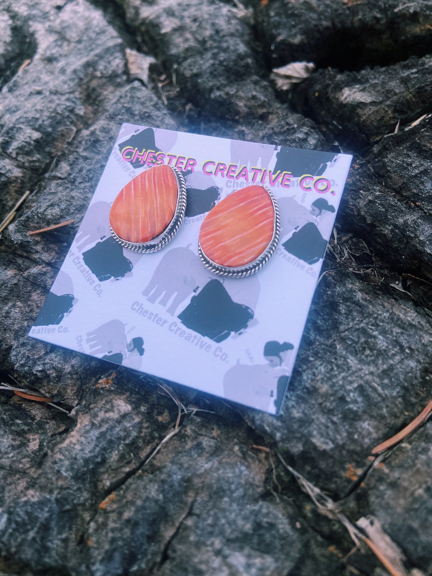 Orange Spiny Large Stud Earrings