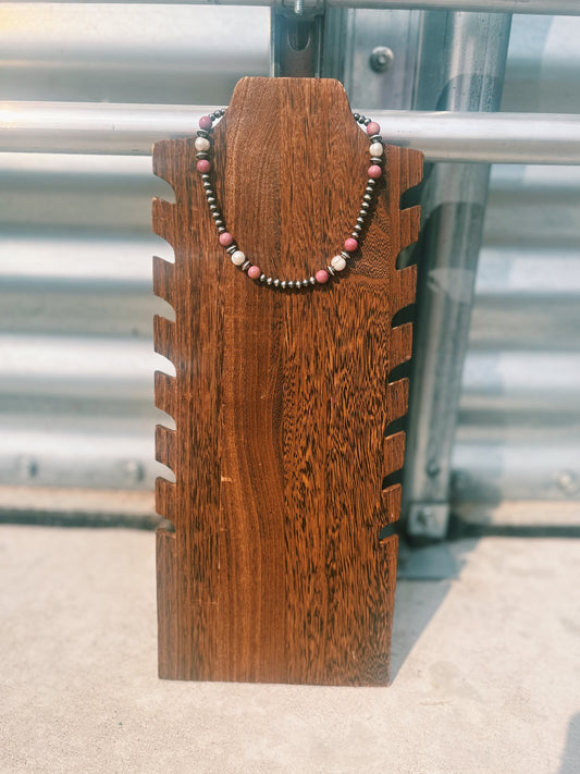 Freshwater & Rhodonite Navajo Pearl Necklace
