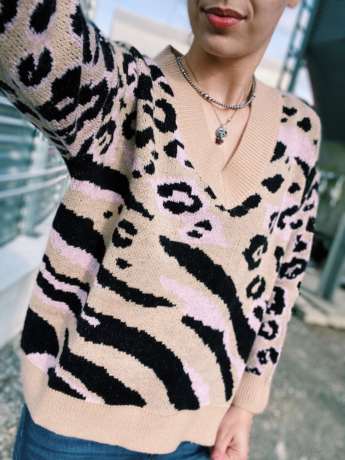 Pink Cheetah Print Sweater