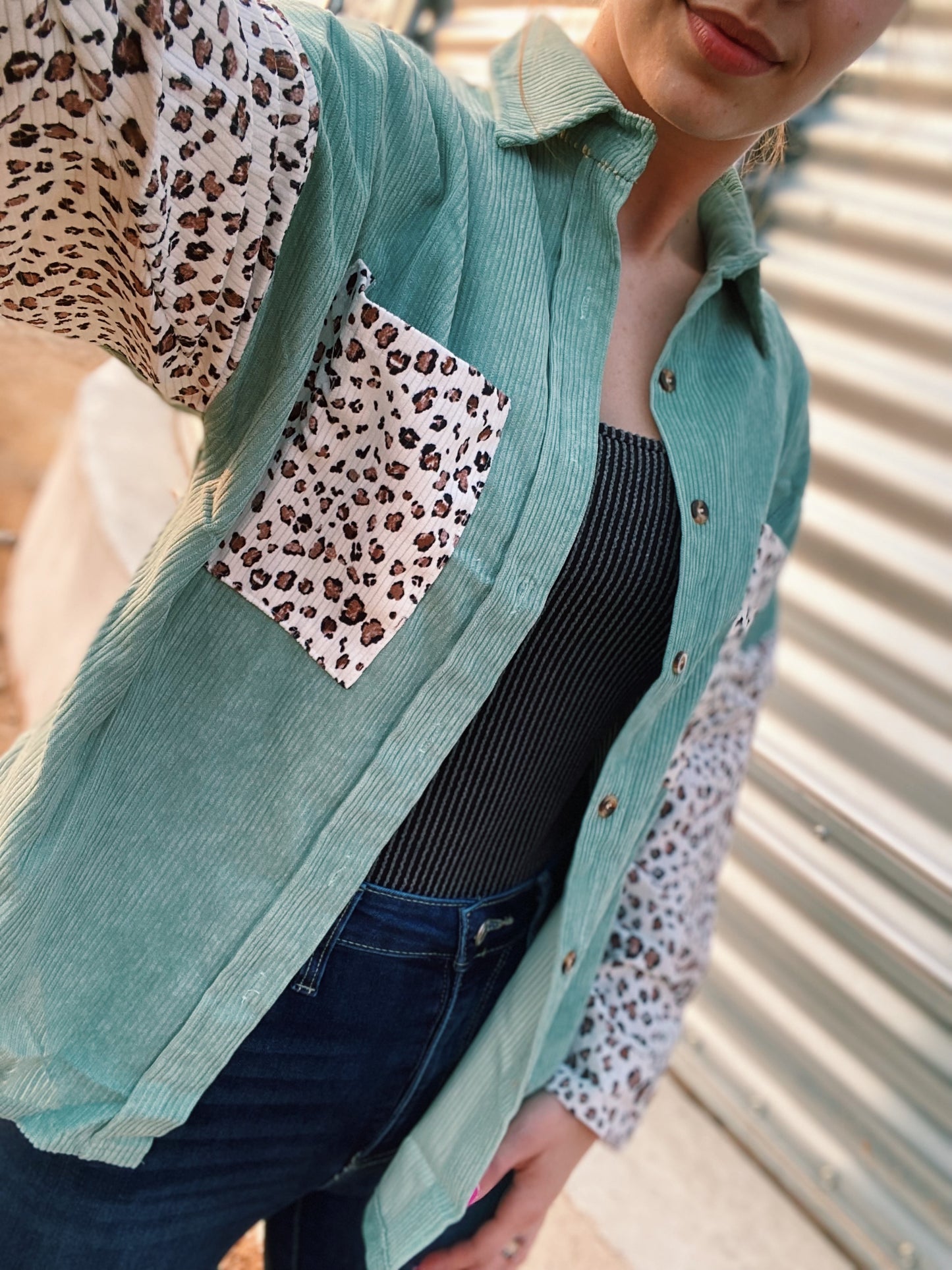 Mint Green & Cheetah Print Lightweight Jacket