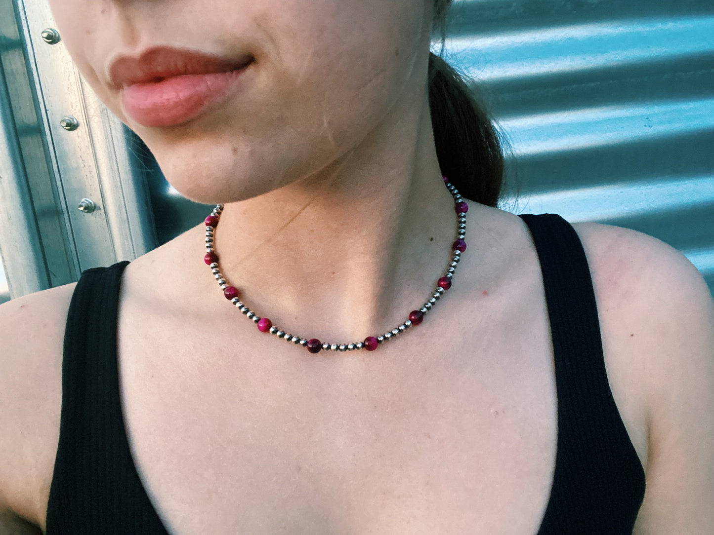 Pink Tiger’s Eye & Navajo Pearl Choker