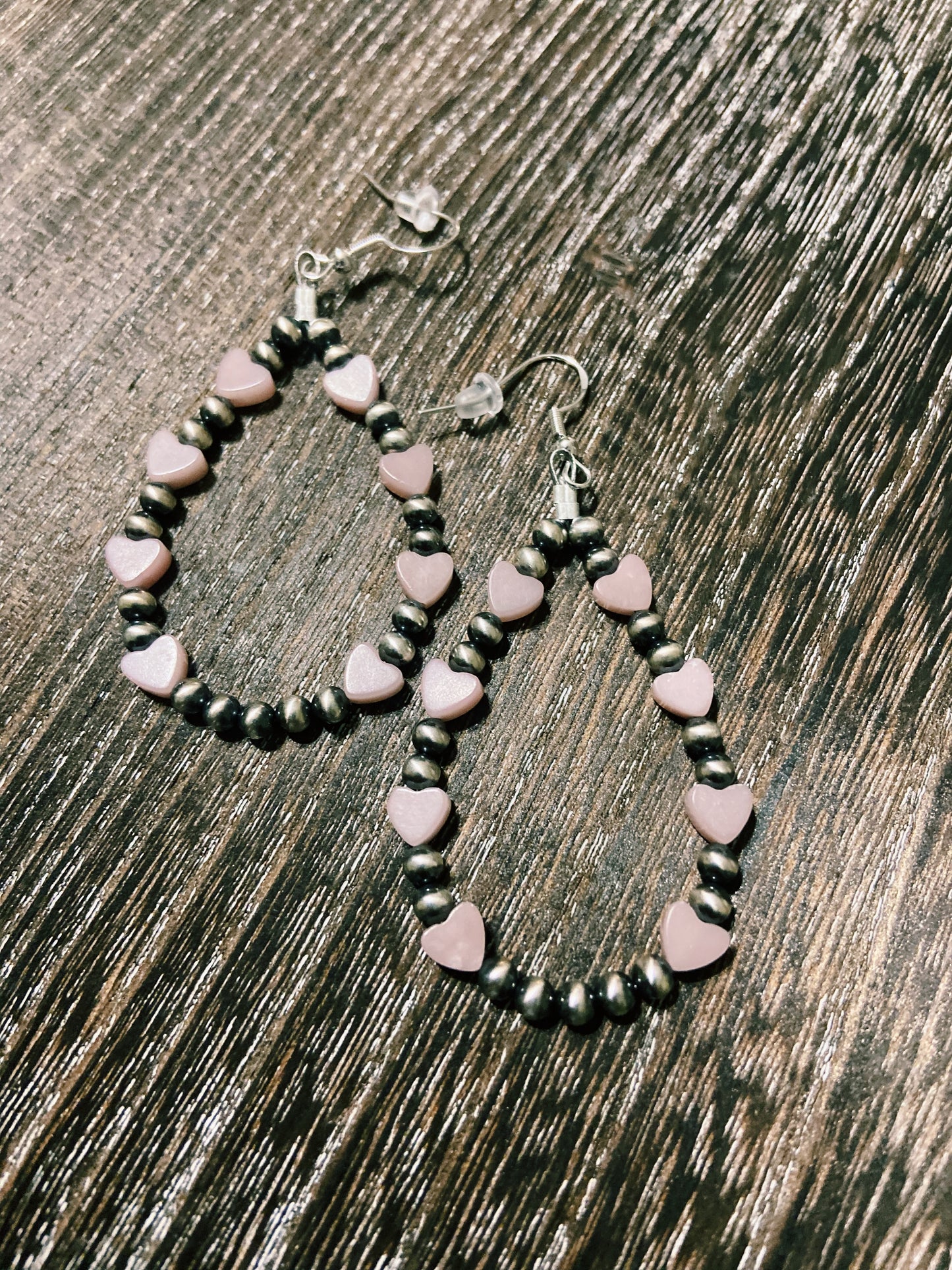 Pink Opal Hearts & Navajo Pearl Earrings