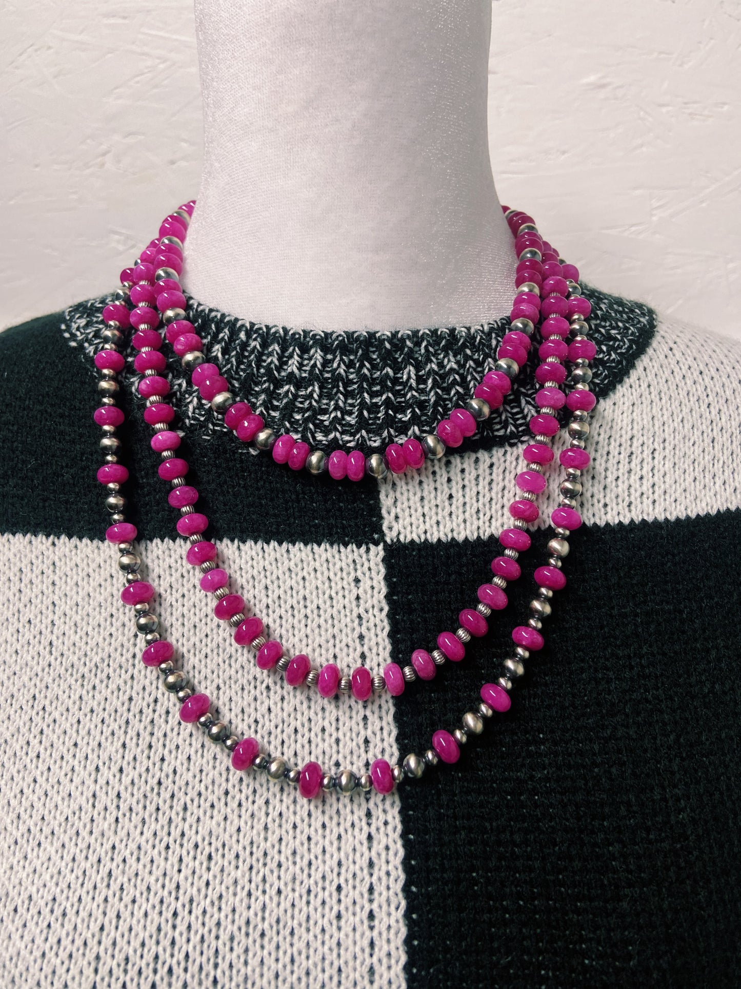 Hot Pink Quartz & Navajo Pearl Necklace