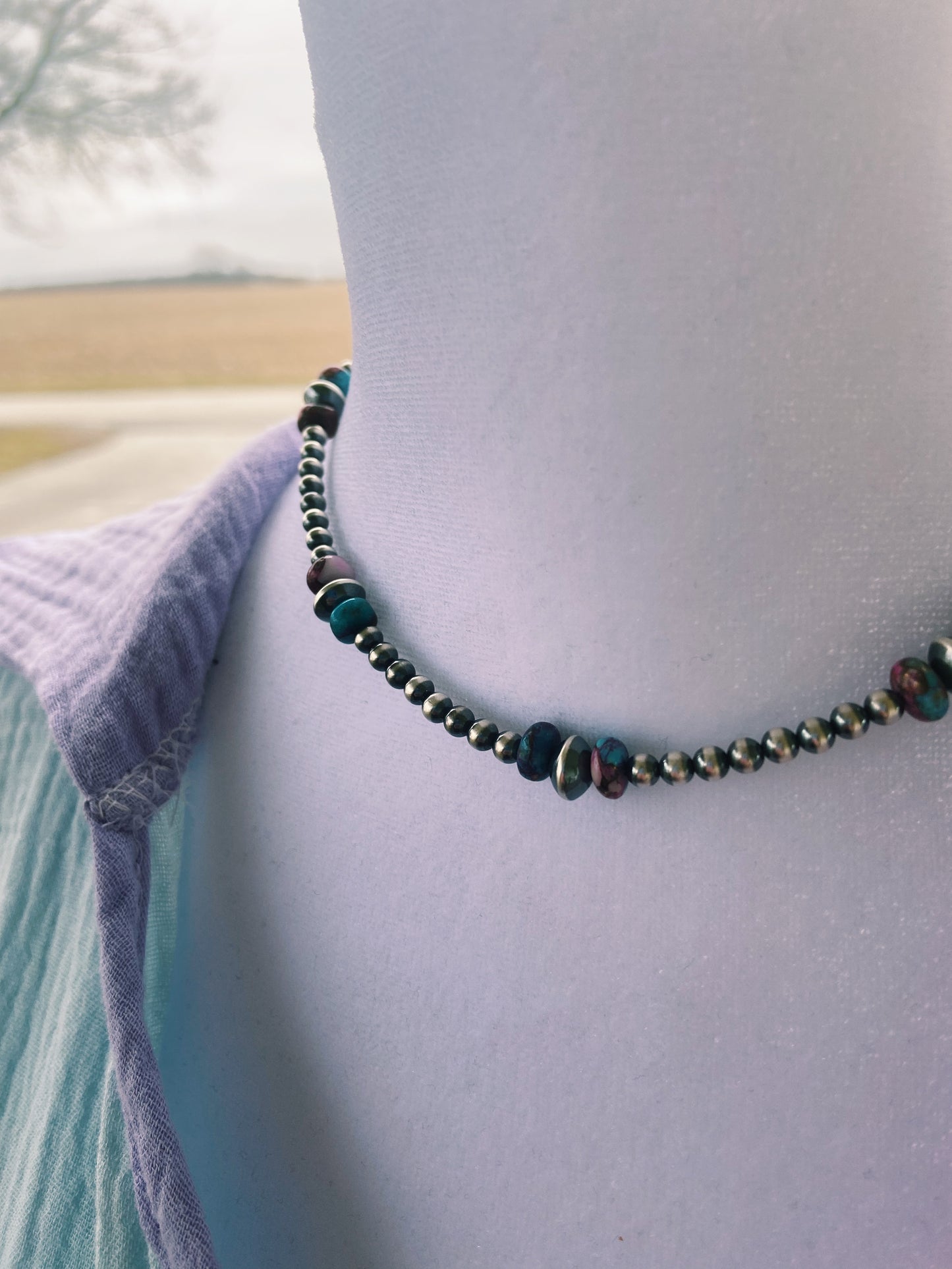 Purple Dahlia & Navajo Pearl Choker