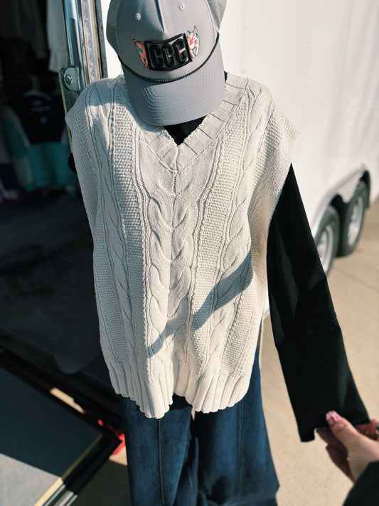 Oatmeal V-Neck Shoulder Sweater Vest