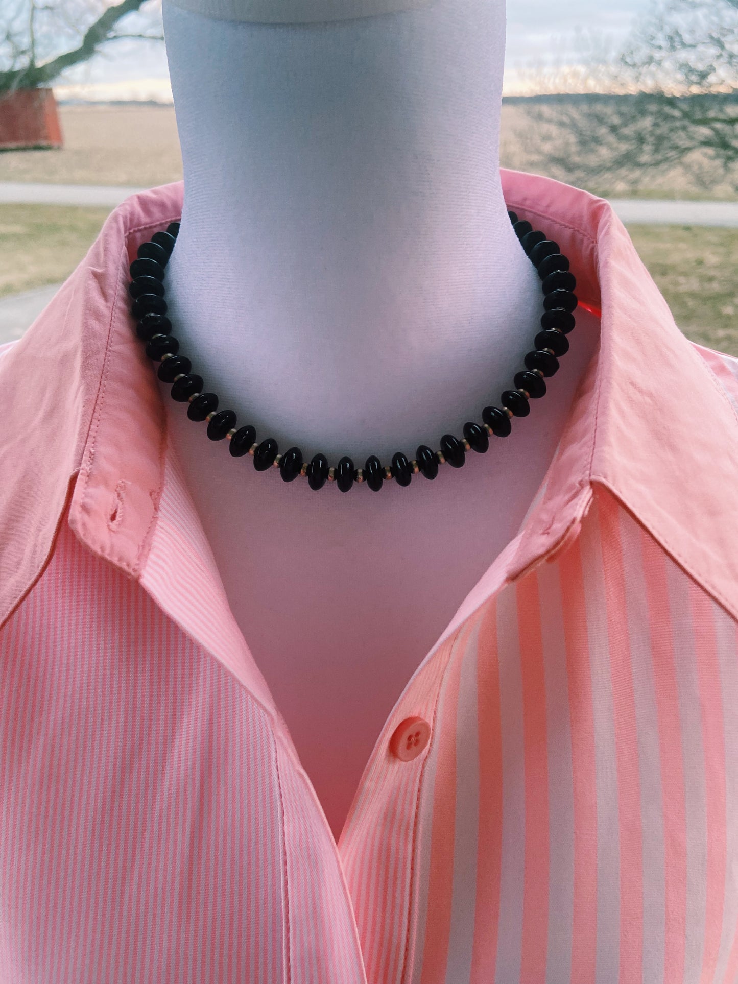 Black Onyx Rondelle & Navajo Pearl Necklace