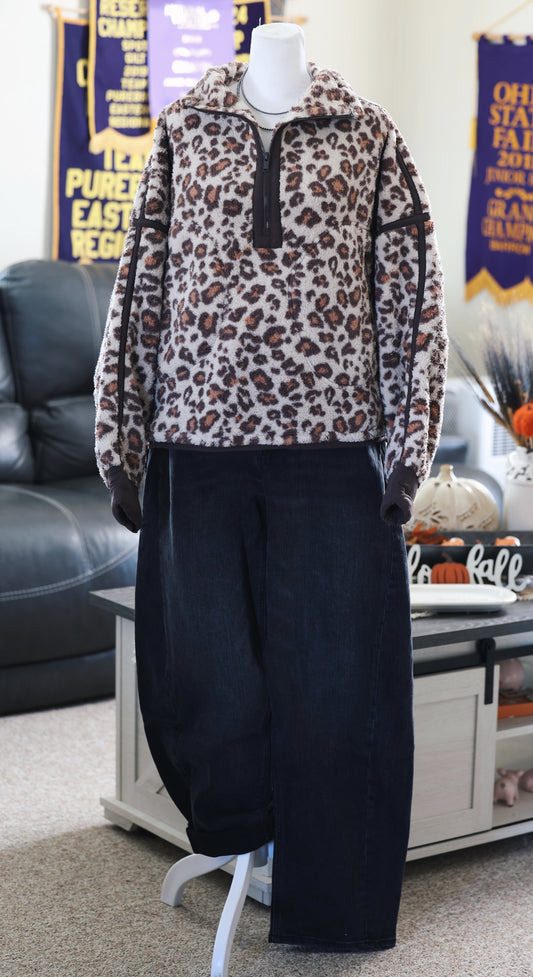 Cheetah Print Sherpa Quarter Zip Pullover