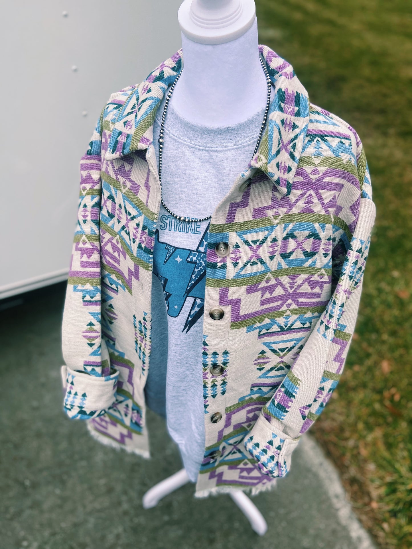 Aztec Pullover Shacket | Green, Blue, Purple