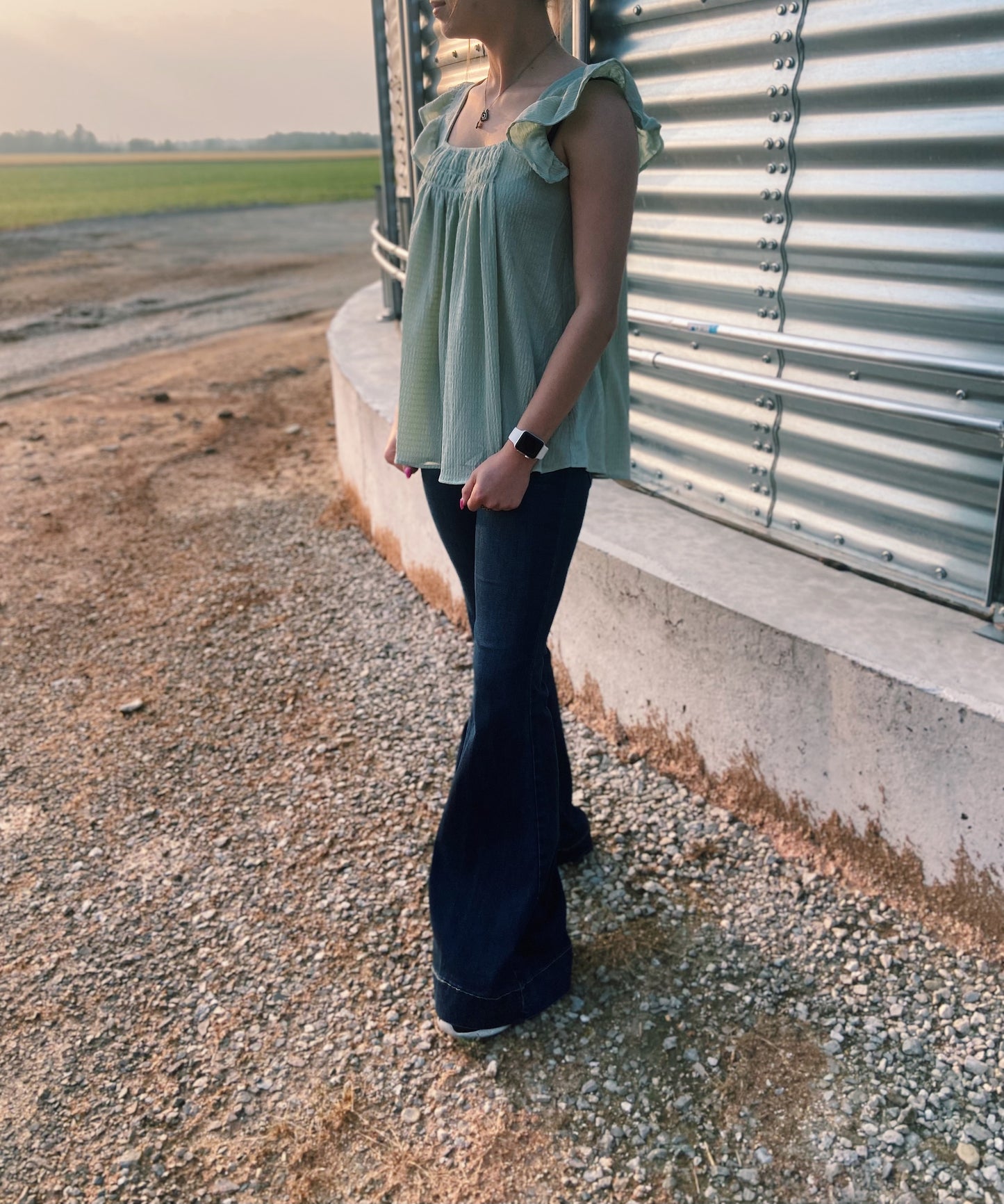 Light Sage Ruffled Sleeved Top