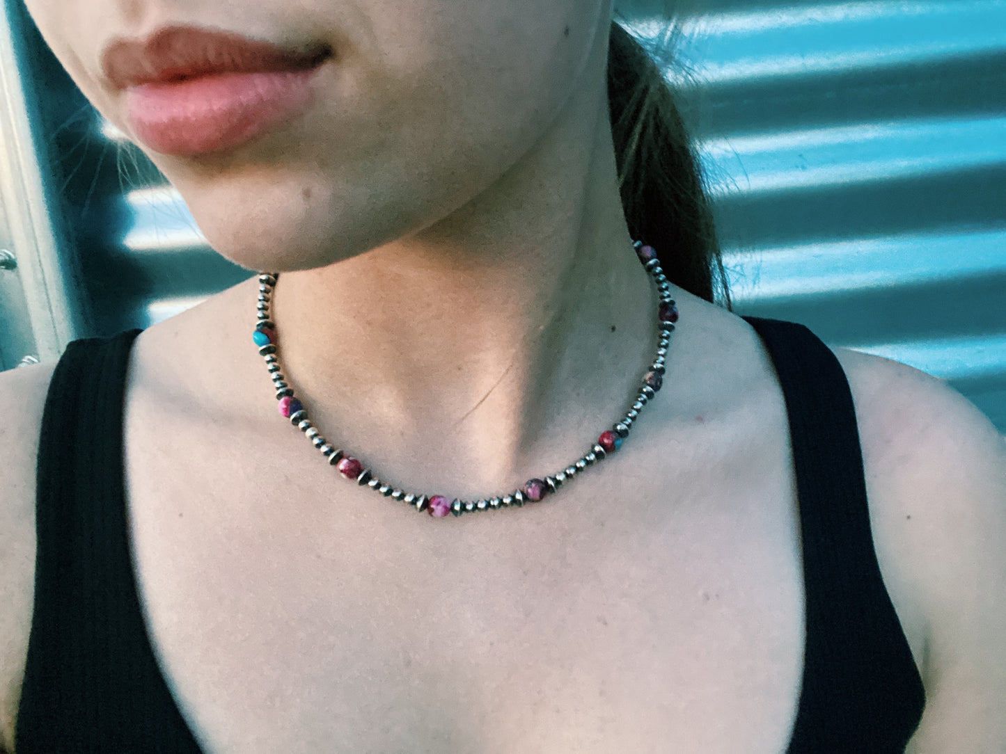 Pink Dahila & Navajo Pearl Choker