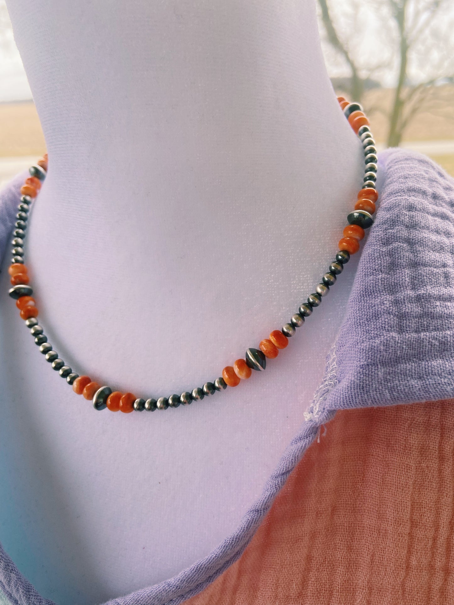 Orange Spiny & Navajo Pearl Choker