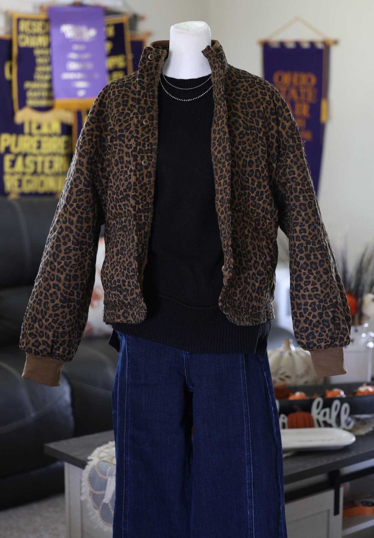 Cheetah Print Quilted Button Down Jacket