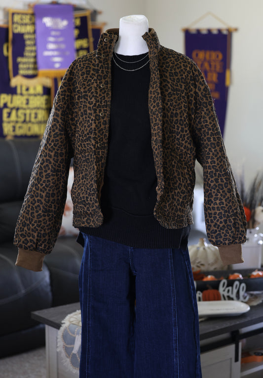 Cheetah Print Quilted Button Down Jacket