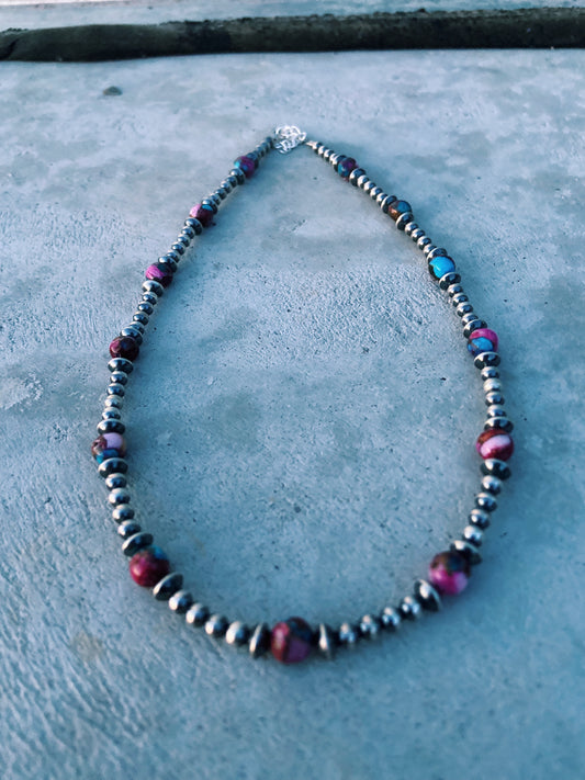 Pink Dahila & Navajo Pearl Choker