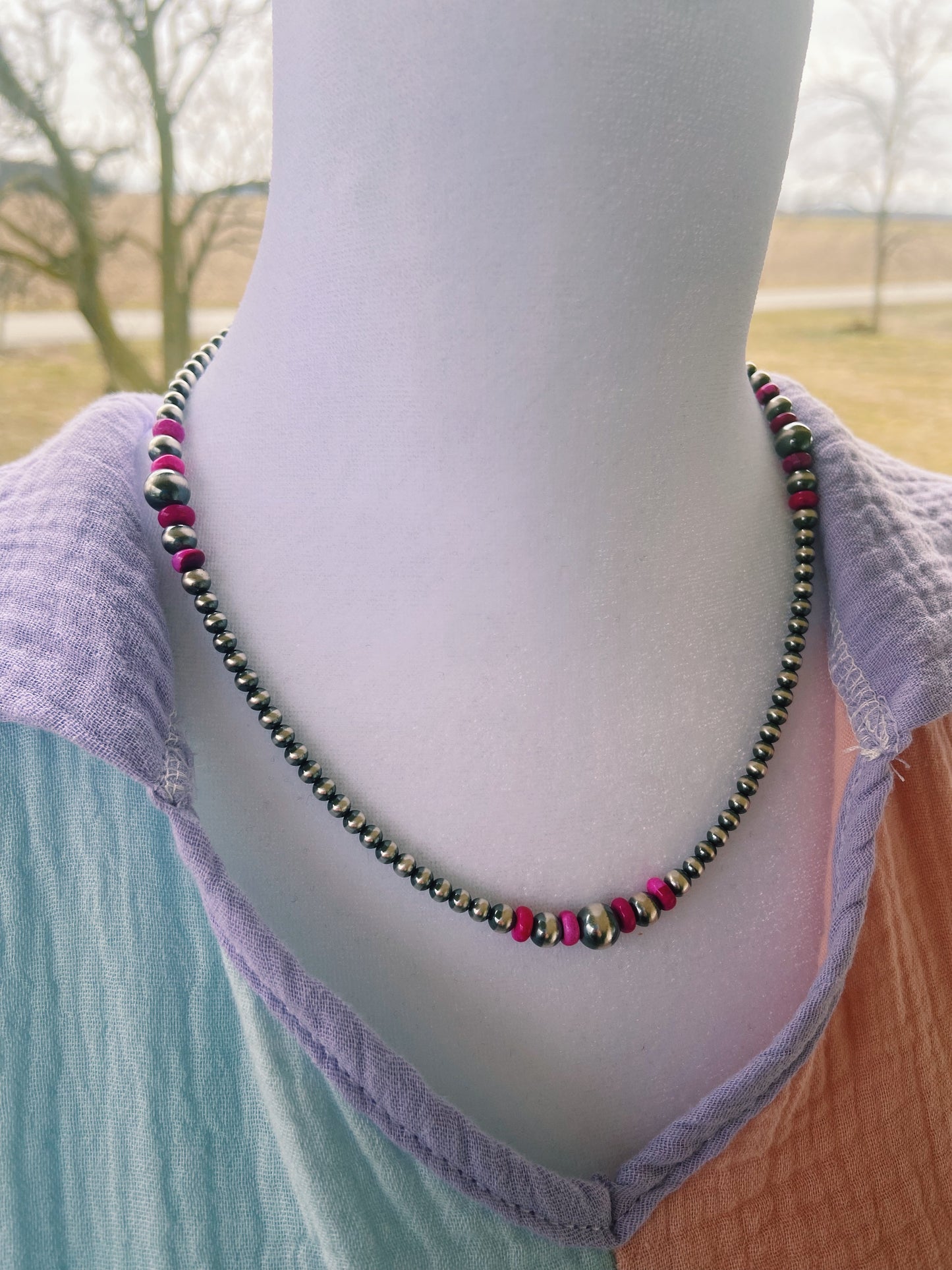 Hot Pink Opal & Navajo Pearl Necklace