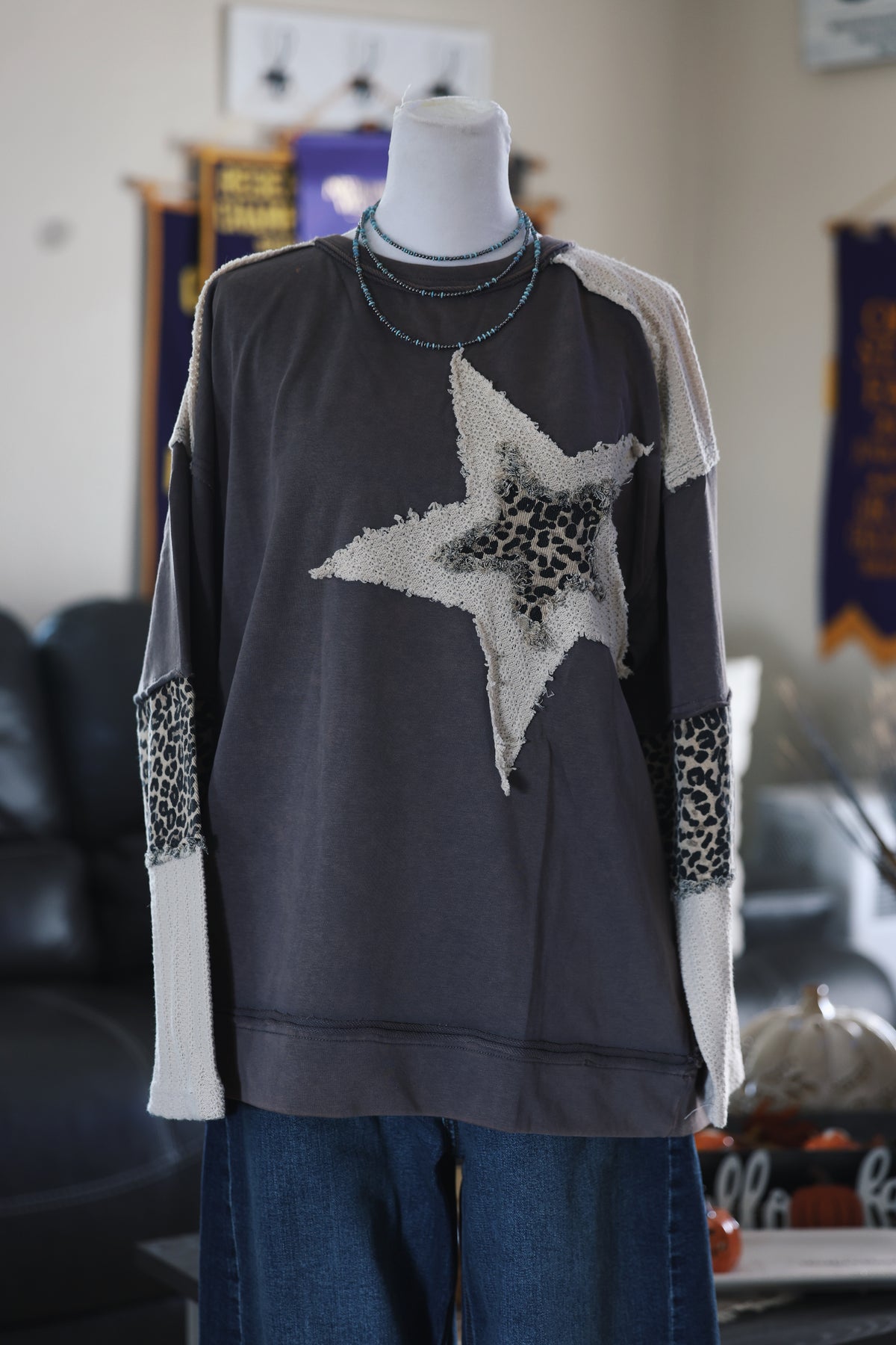 Neutral Patchwork Distressed Star Top