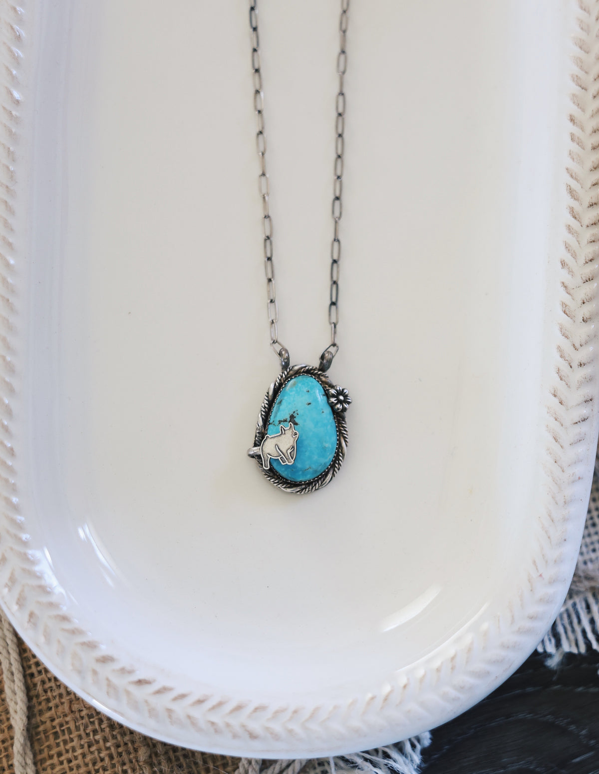 Kingman Turquoise Detailed Pig Necklace