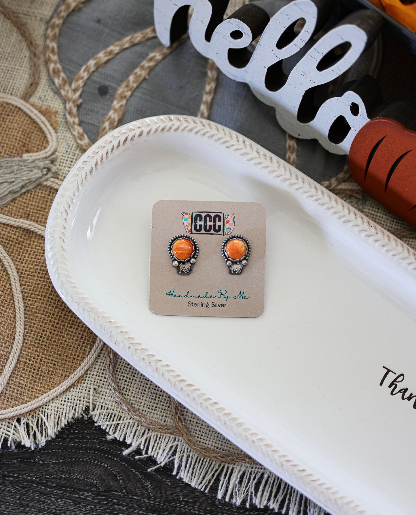 Orange Spiny Pig Stud Earrings