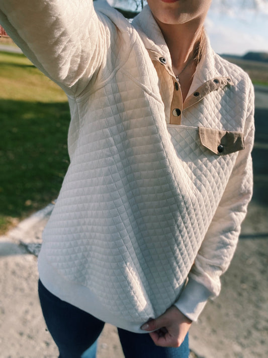 Cream Quilted Pullover