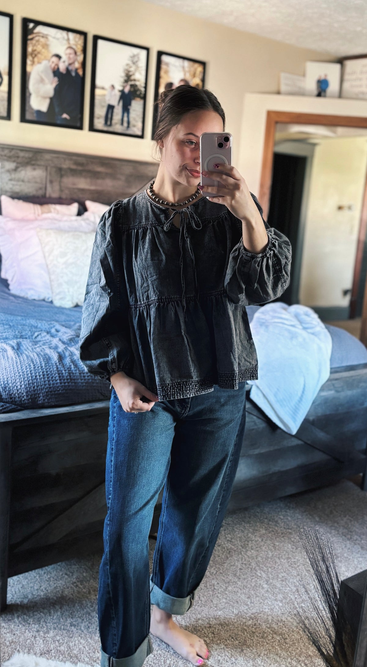 Black Wash Denim Blouse