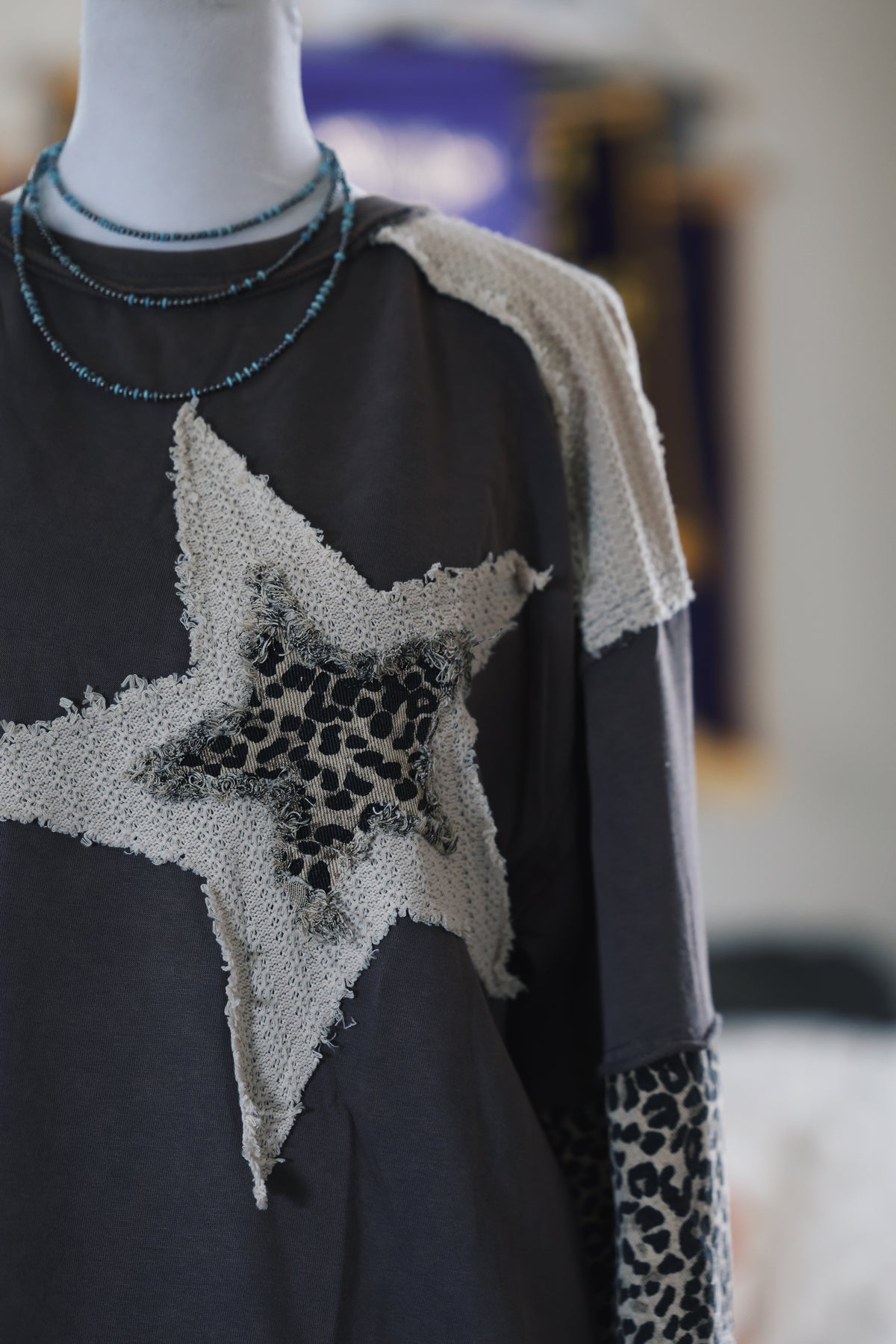 Neutral Patchwork Distressed Star Top