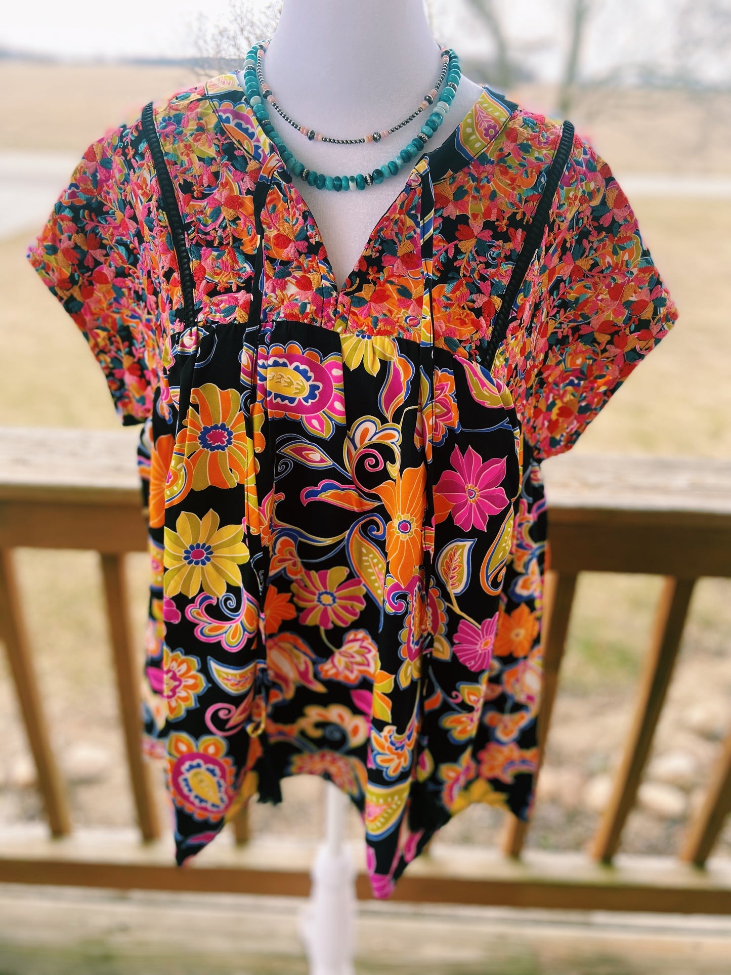 Bright Neon Embroidered Floral Top