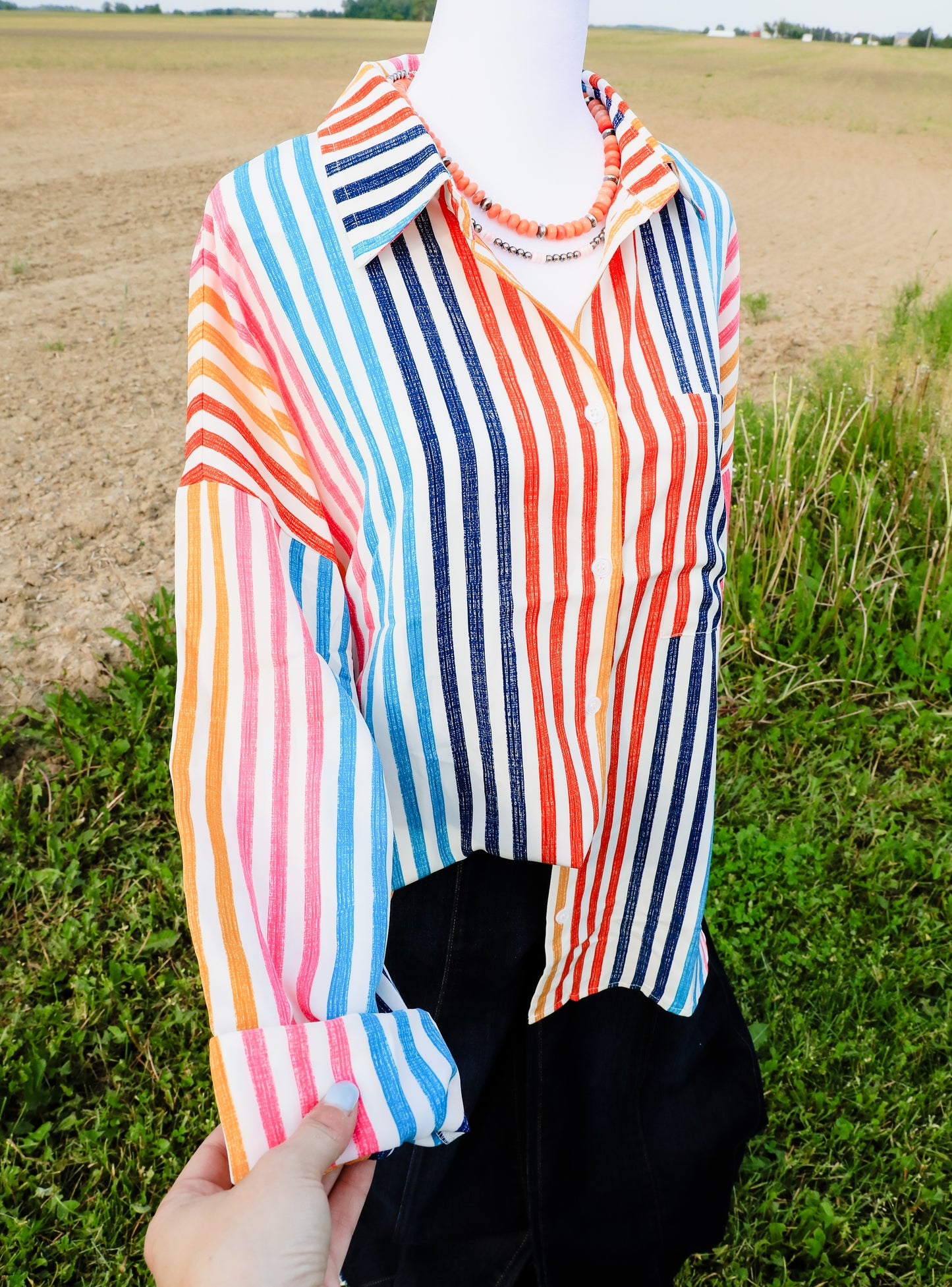 Bright Pin Stripe Show Shirt ( Yellow, Orange, Navy Blue, Light Blue, Pink )