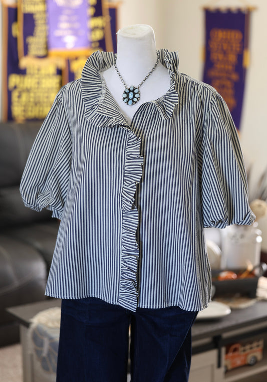 Dark Navy/Black & Grey Stripe Top