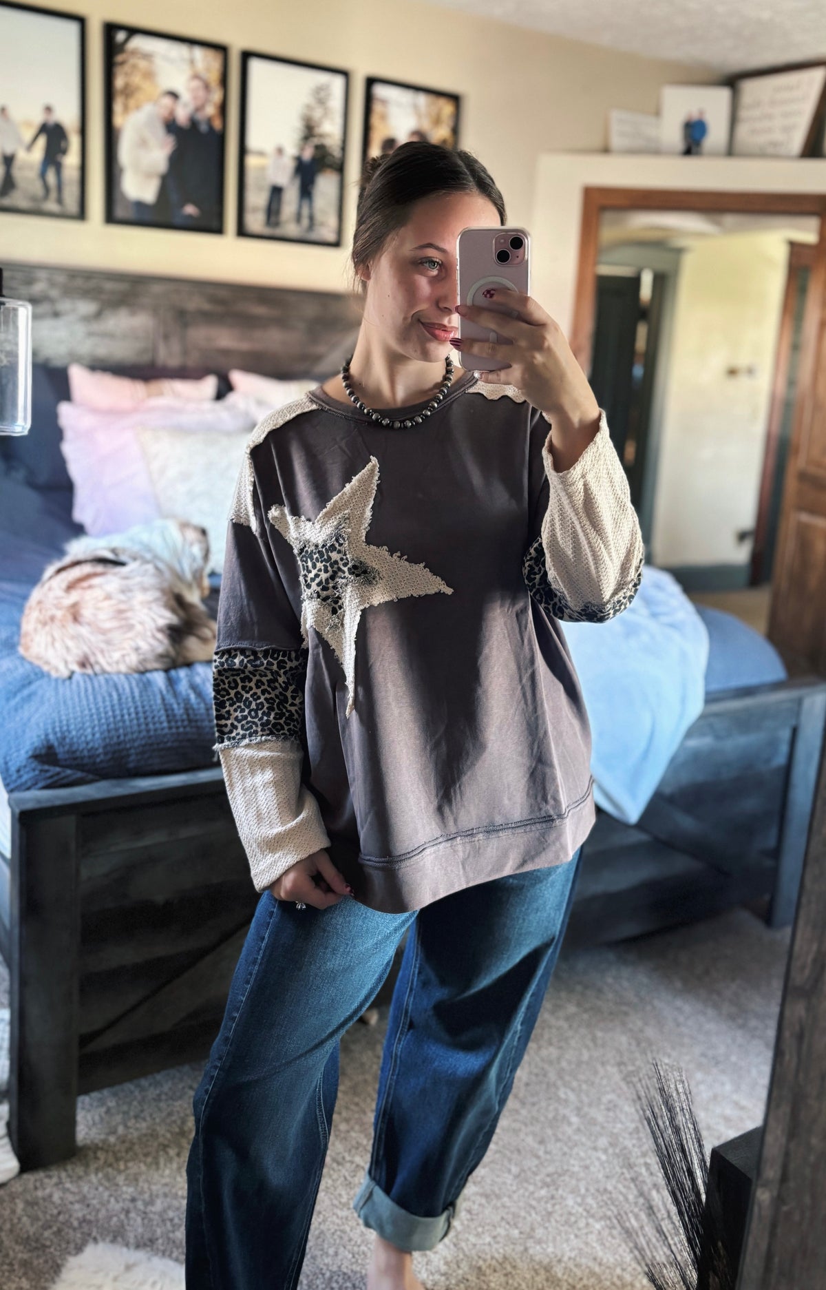 Neutral Patchwork Distressed Star Top
