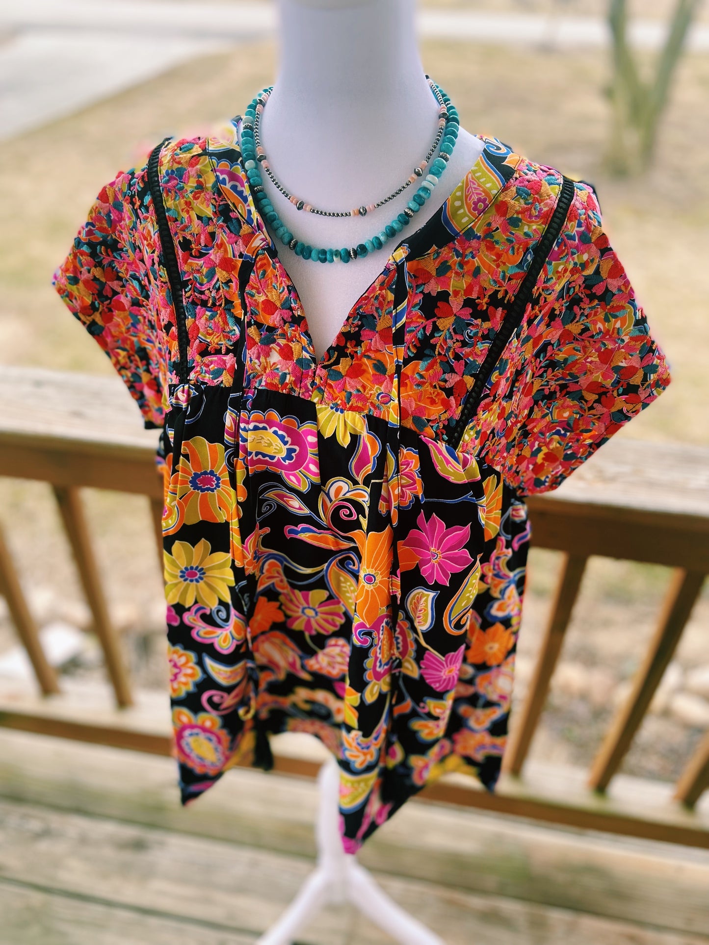 Bright Neon Embroidered Floral Top