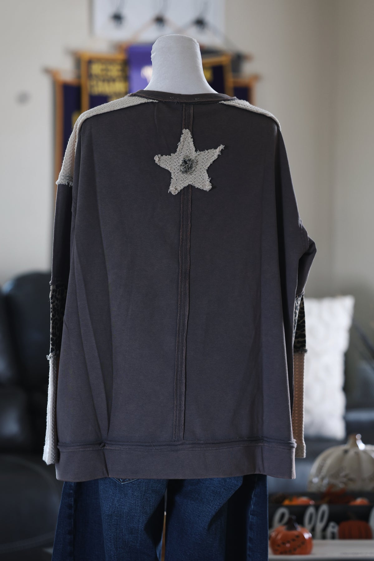 Neutral Patchwork Distressed Star Top