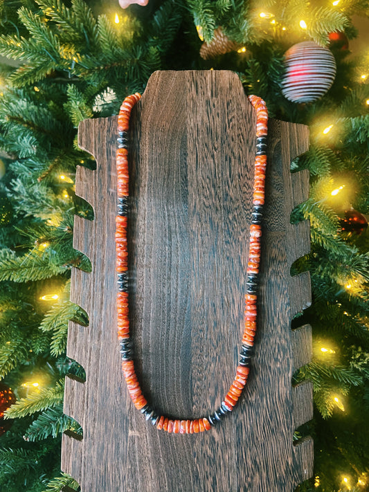 Orange Spiny & Navajo Saucer Necklace