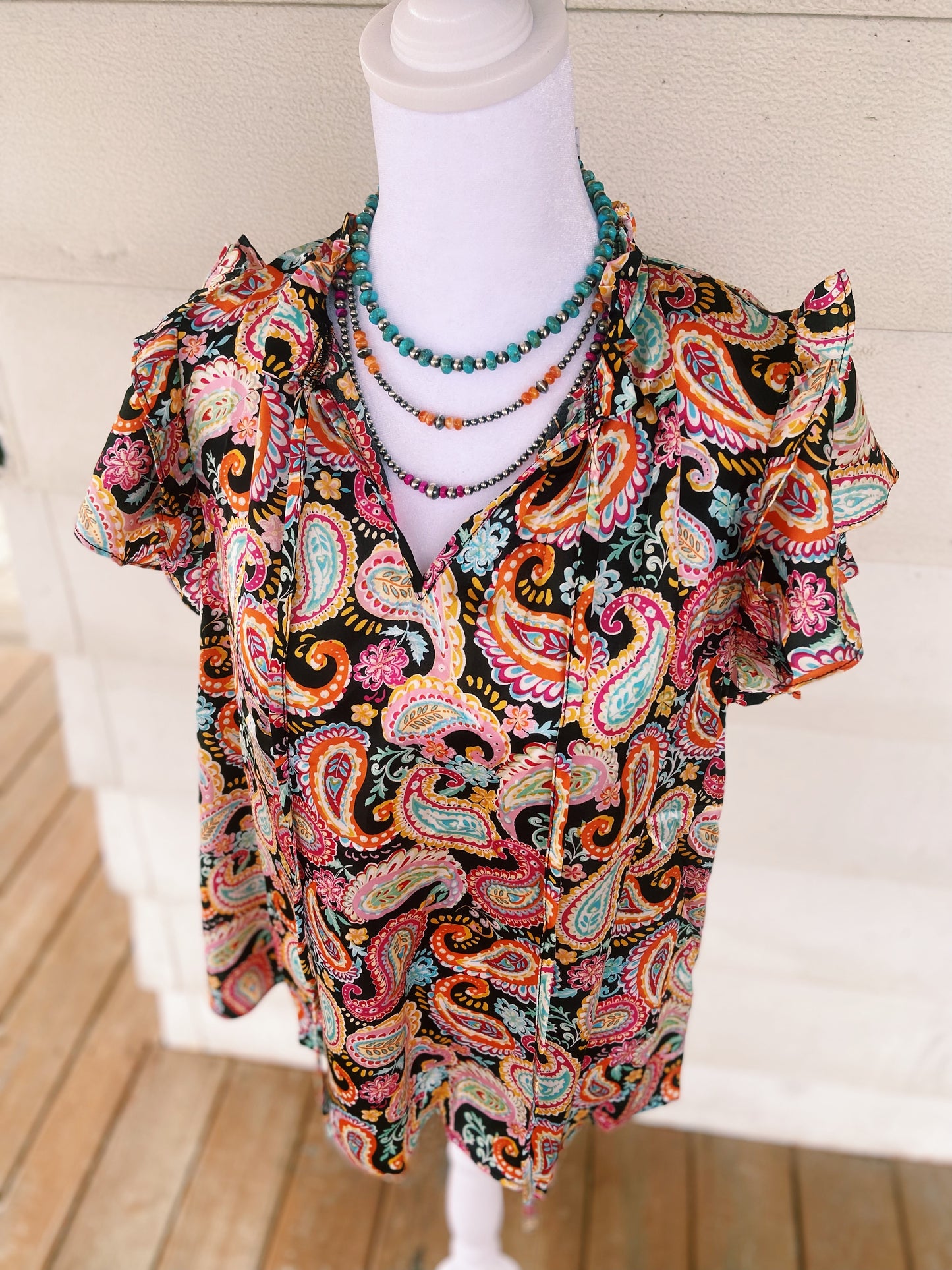 Colorful Paisley Ruffled Sleeved Top