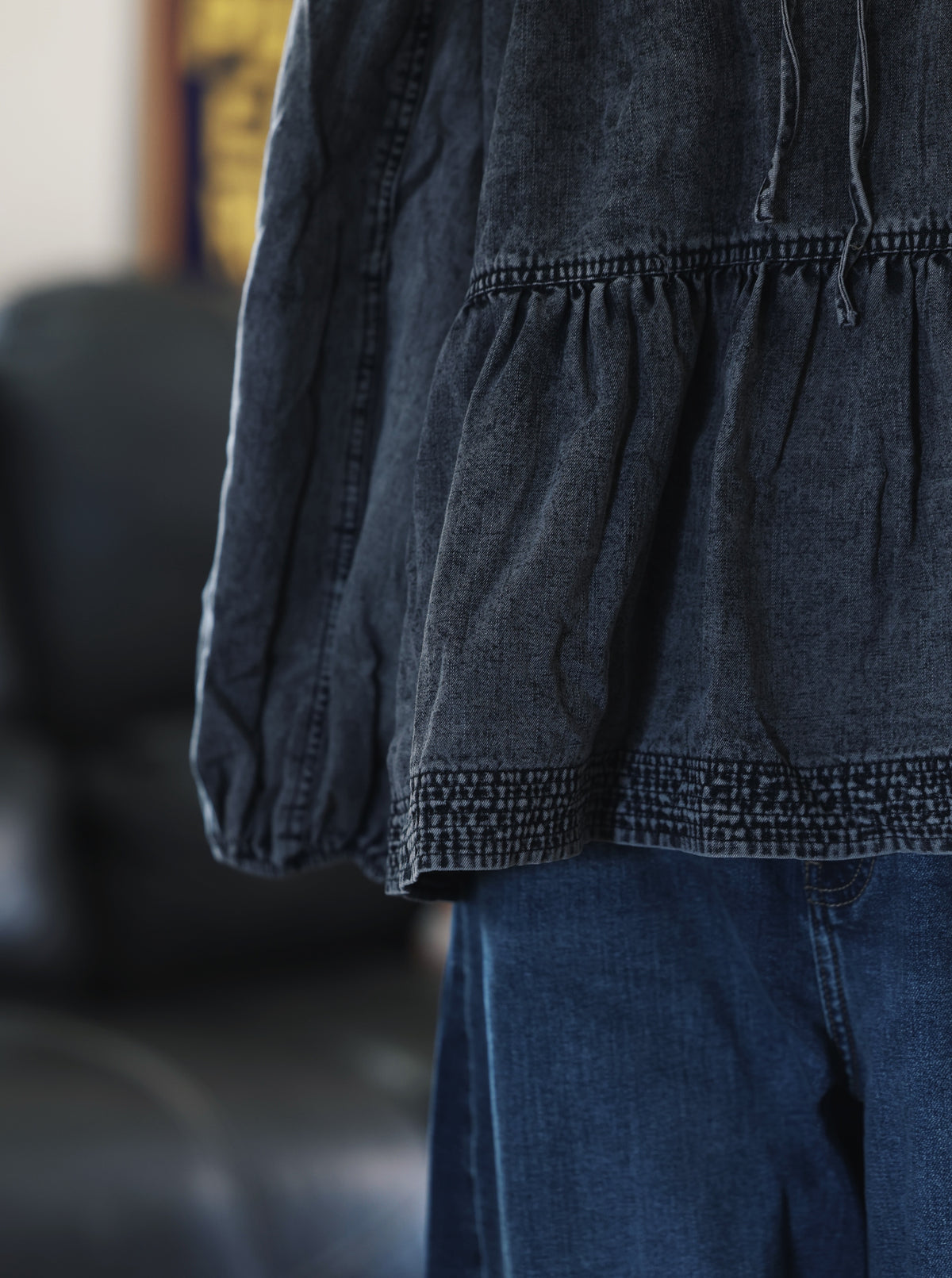 Black Wash Denim Blouse