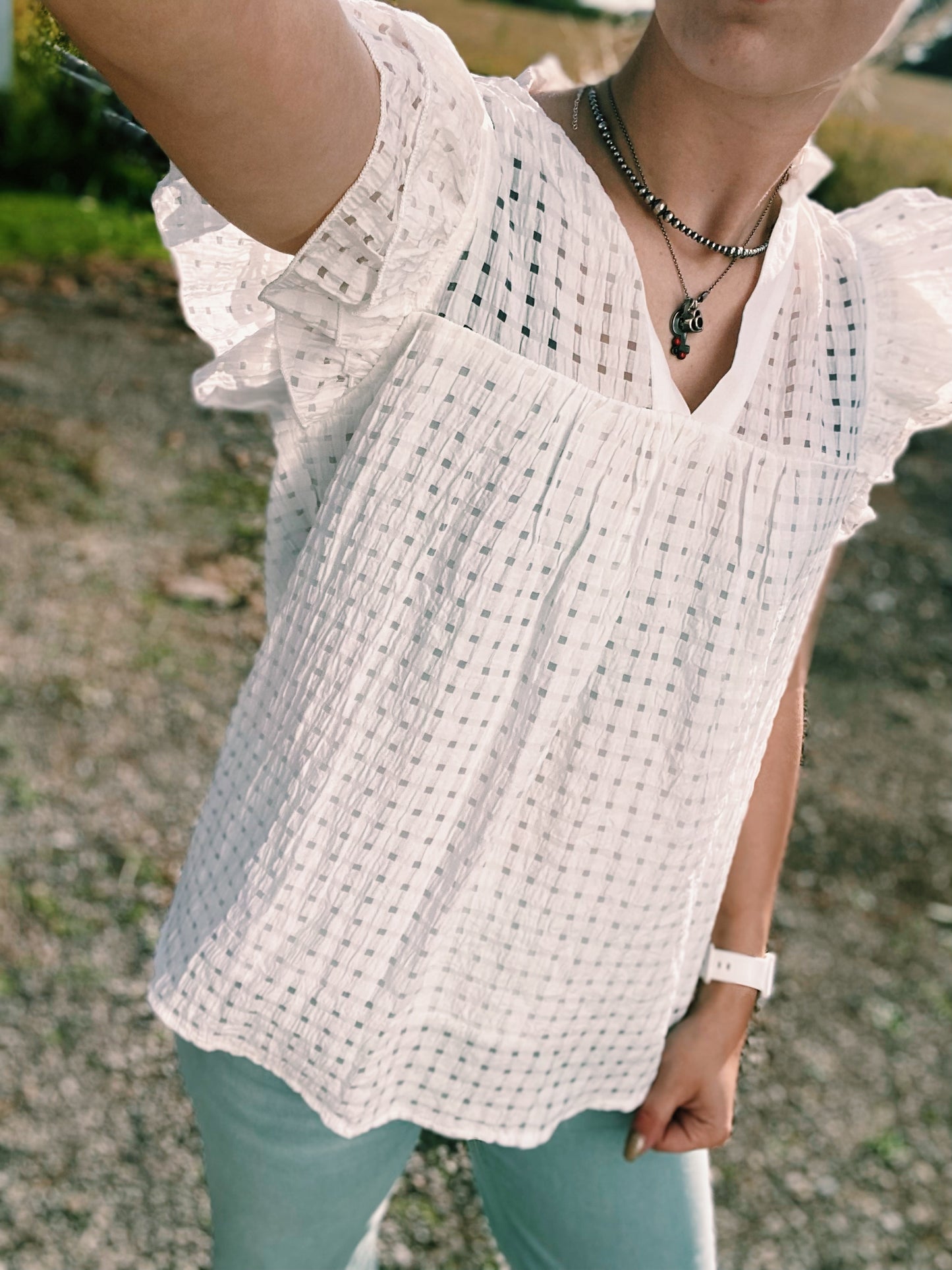 White Grid Top