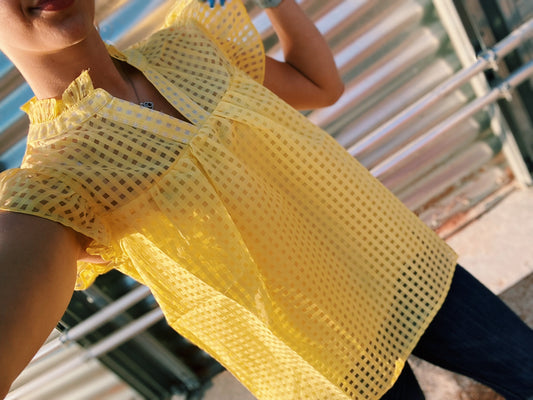 Yellow Grid Ruffled Top