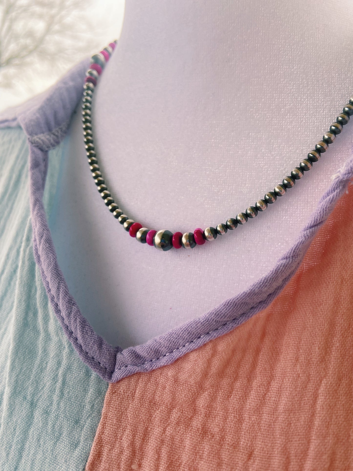 Hot Pink Opal & Navajo Pearl Necklace