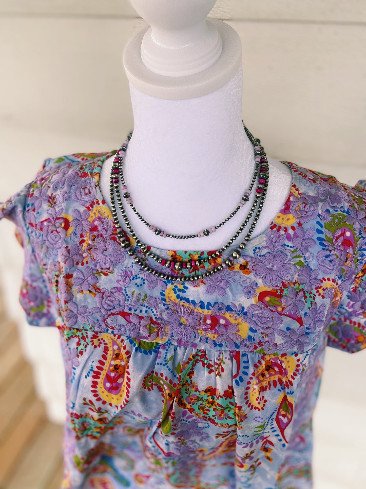 Embroidered Purple Floral + Paisley Ruffled Sleeved Top